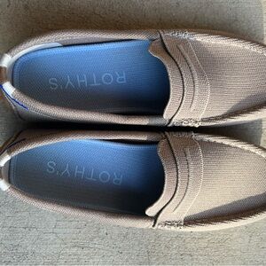 Rothy's Tan Knit Loafers with Blue Insole